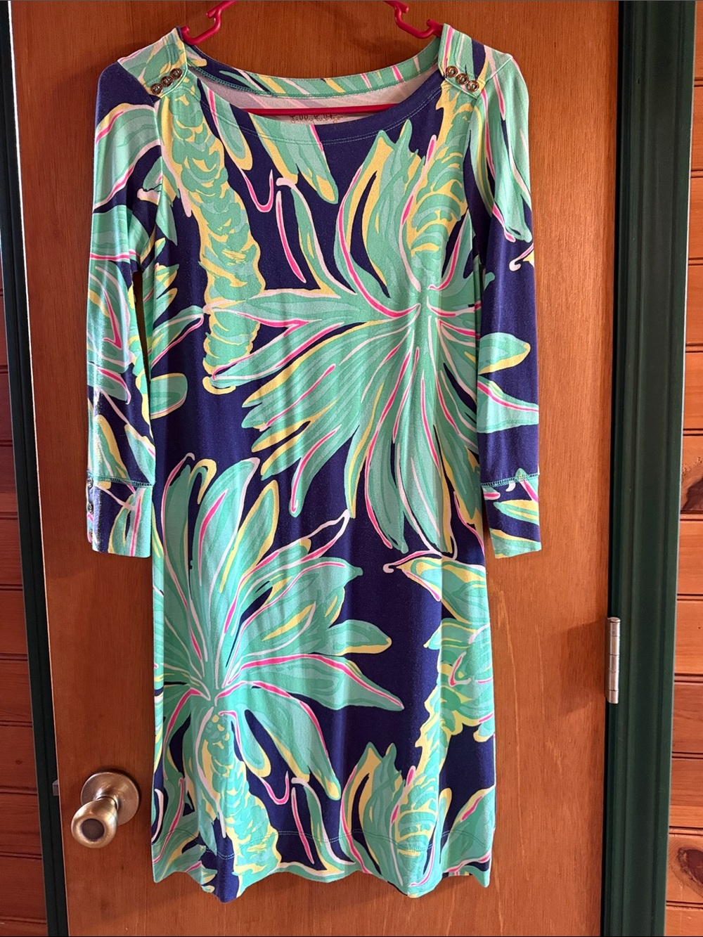 Lilly Pulitzer Navy Blue Tropical Print Shift Dress with Mint & Yellow Accents